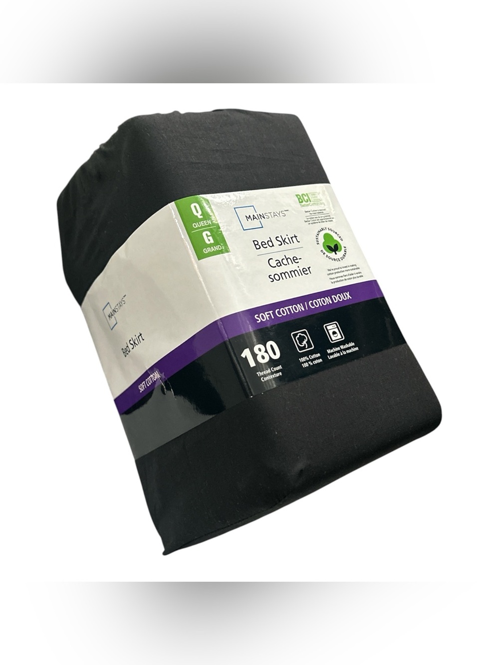 Mainstays Queen Bed Skirt - Black- Smooth Cotton Blend